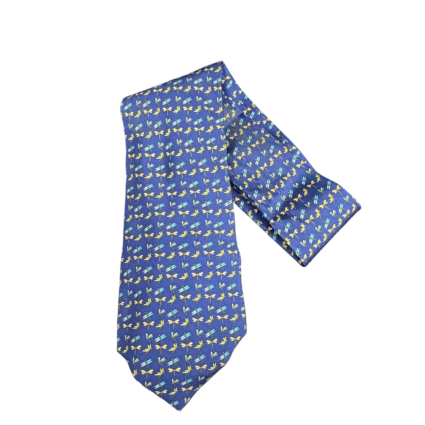 FERRAGAMO Dragonfly Pattern Silk Tie Navy Multicolor