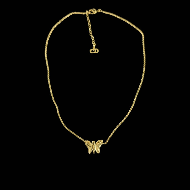 DIOR Gold Alloy Butterfly Pendant Necklace