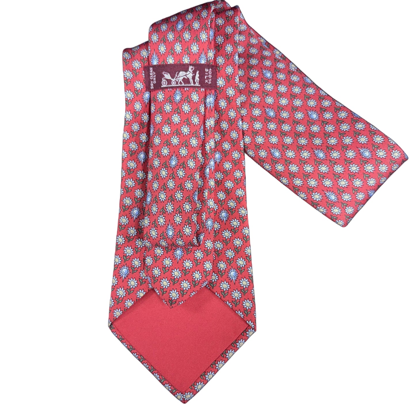 HERMES  Floral Print Silk Tie Red