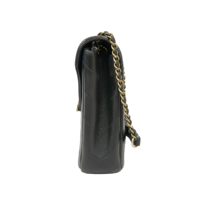 CHANEL Black Lambskin V-Stitch Flap Chain Crossbody Bag with Gold Hardware