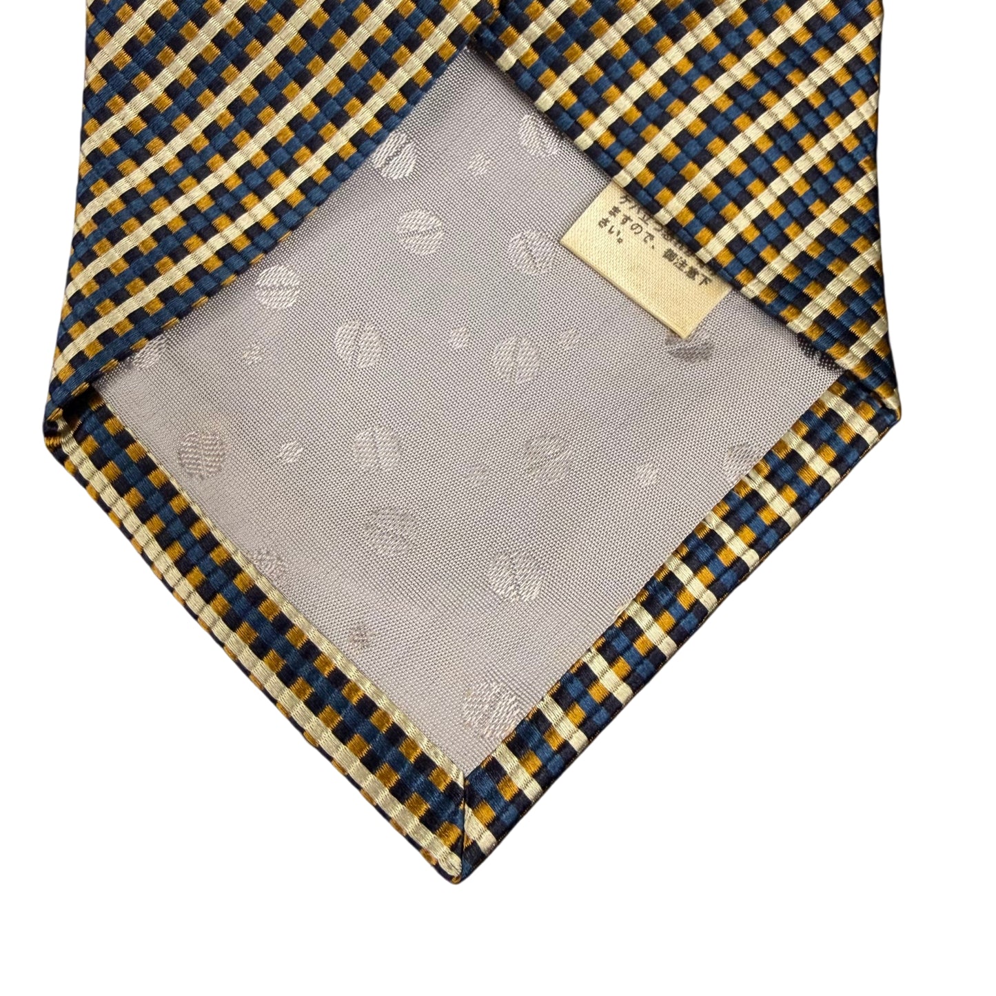 TAKEO KIKUCHI Check Pattern Silk Tie Navy Yellow