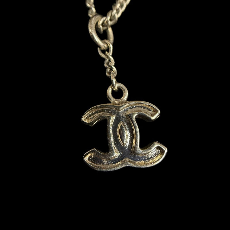 CHANEL Coco Mark Necklace Accessory Gold Ivory Enamel Double C Pendant Stamped