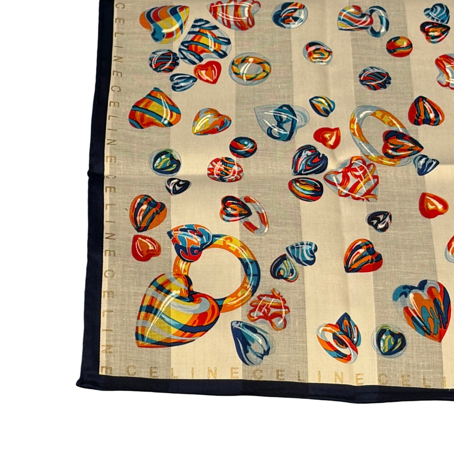CELINE Heart Print Silk Scarf White/Navy