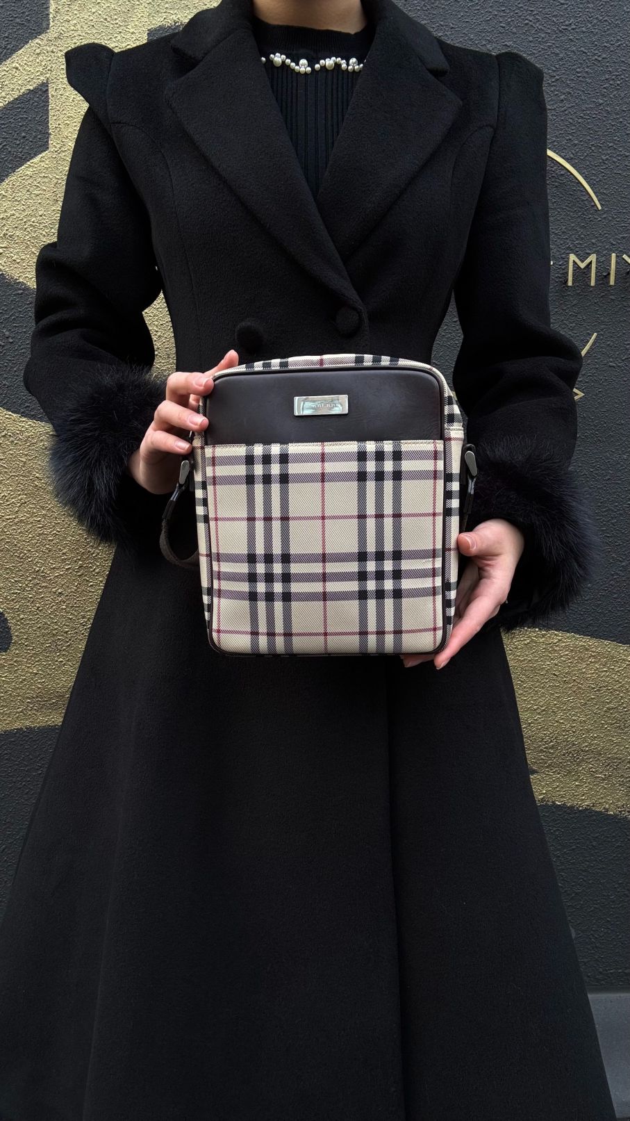 BURBERRY Nova Check Shoulder Bag, Beige, Silver Hardware, BURBERRY Check PVC Crossbody Bag