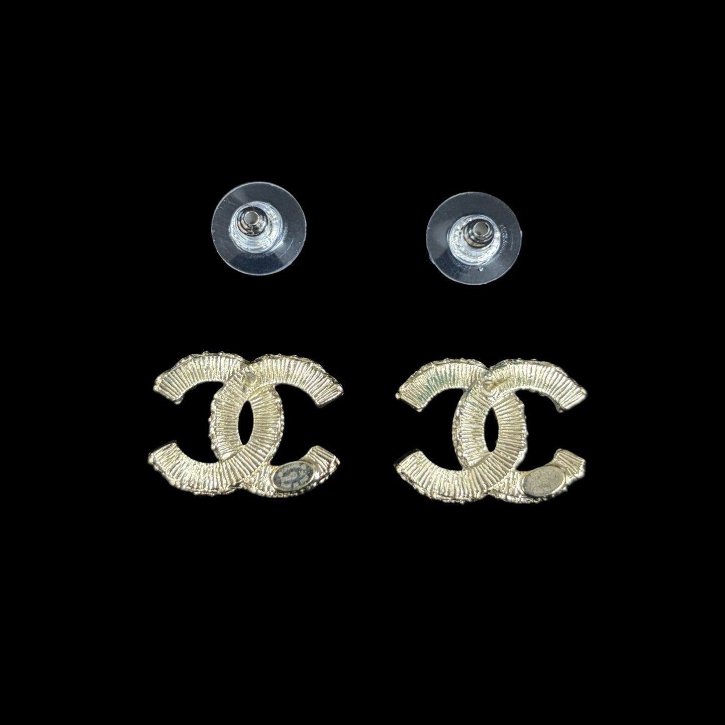 CHANEL Black Enamel Double CC Stud Earrings