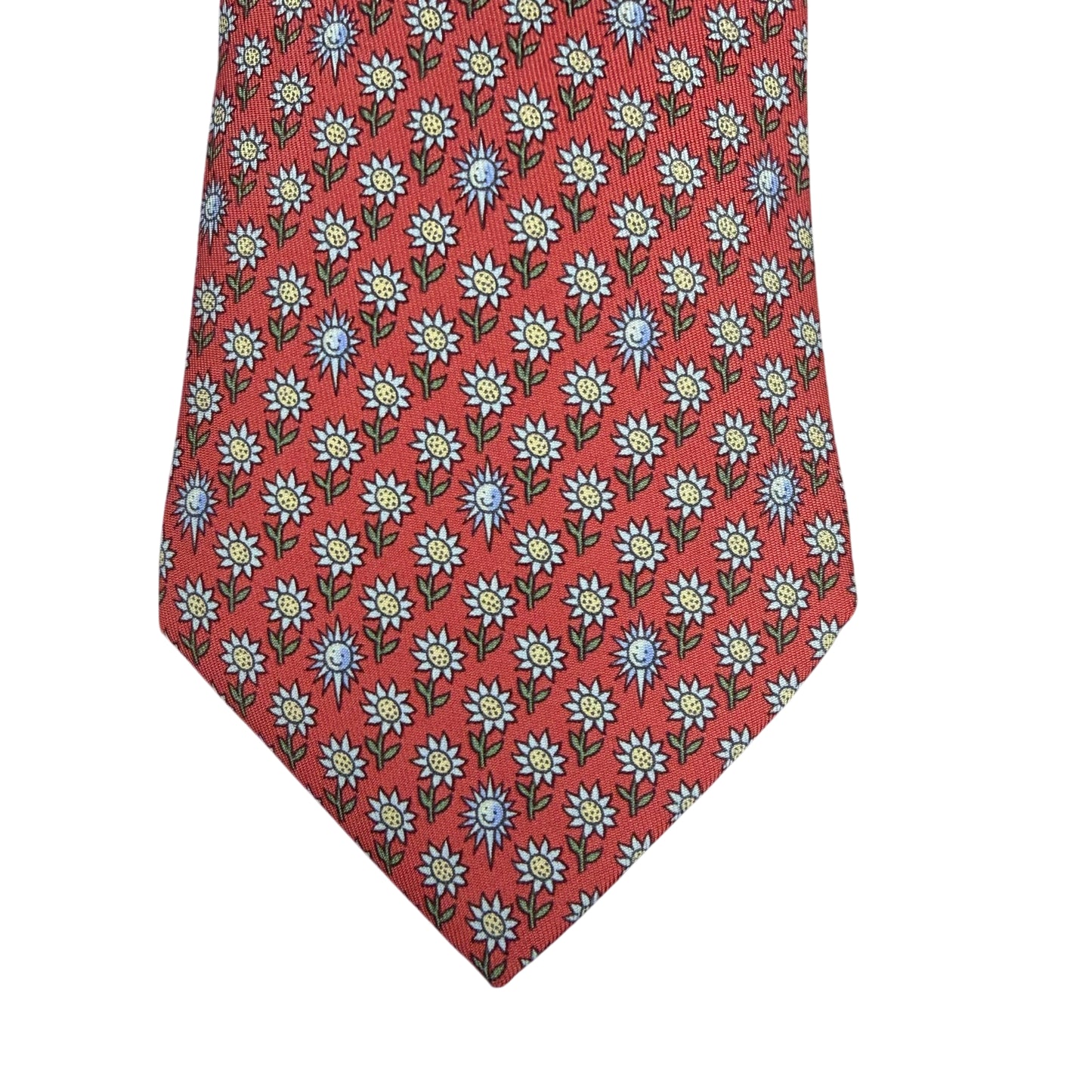 HERMES  Floral Print Silk Tie Red
