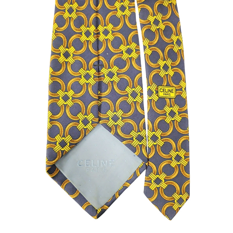 CELINE Macadam Chain Pattern Silk Tie Navy Gold