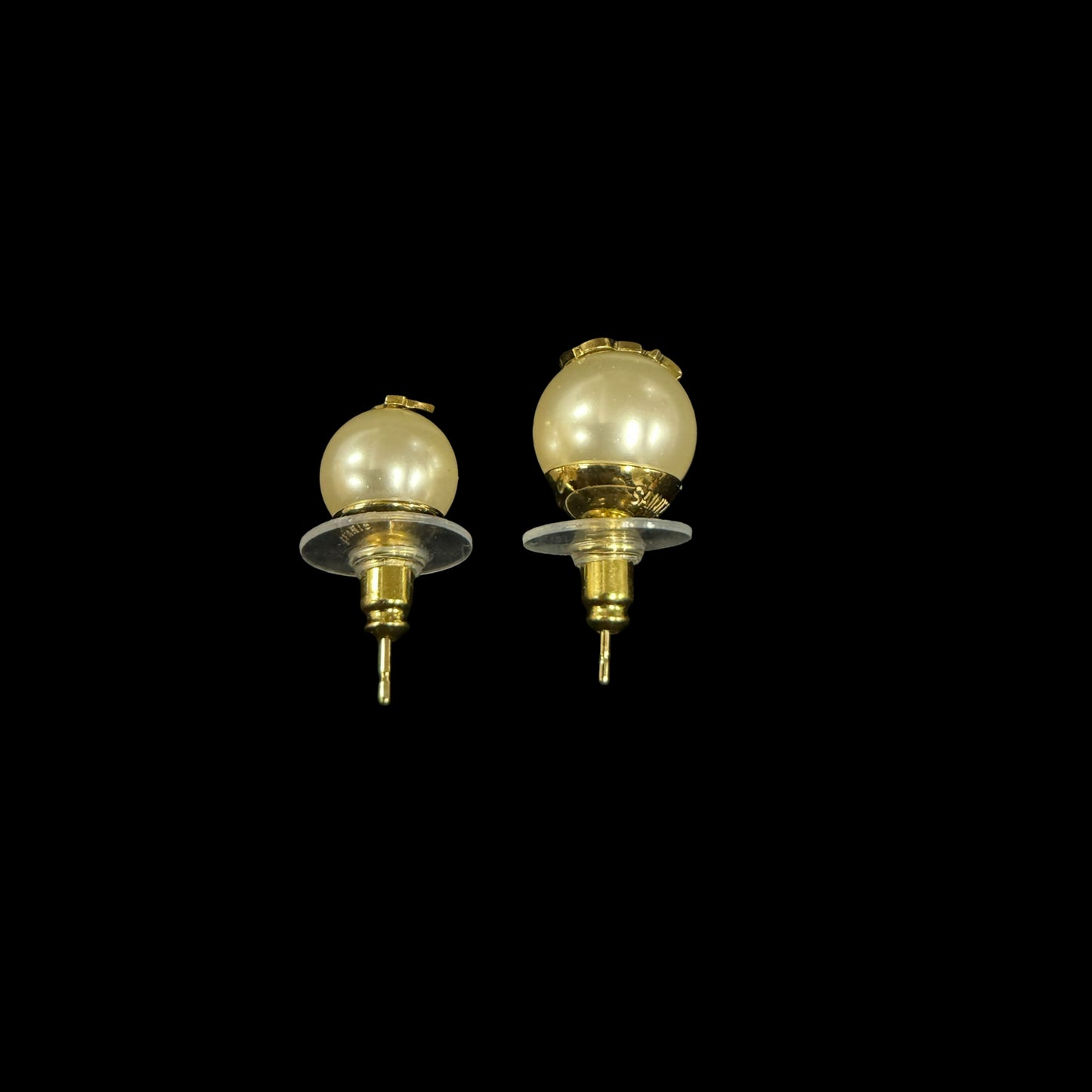YVES SAINT LAURENT Ivory Glass Brass Logo Stud Earrings