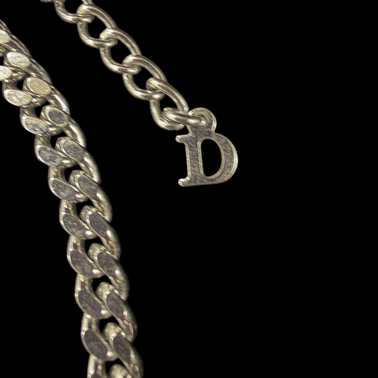 DIOR Silver Cuban Chain Embossed Logo Bar Necklace