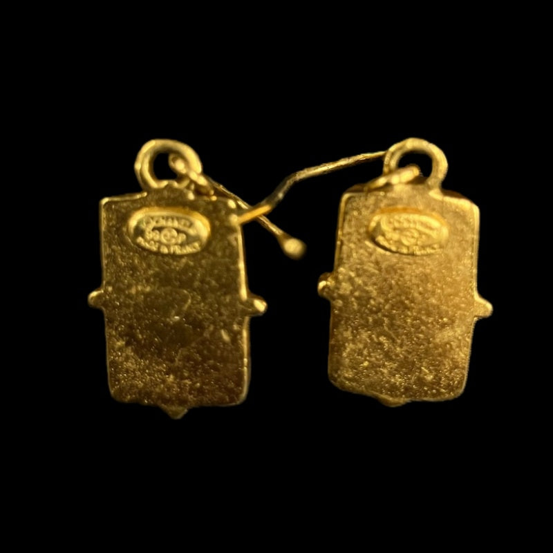 CHANEL earrings, brown stone, gold-tone alloy hardware