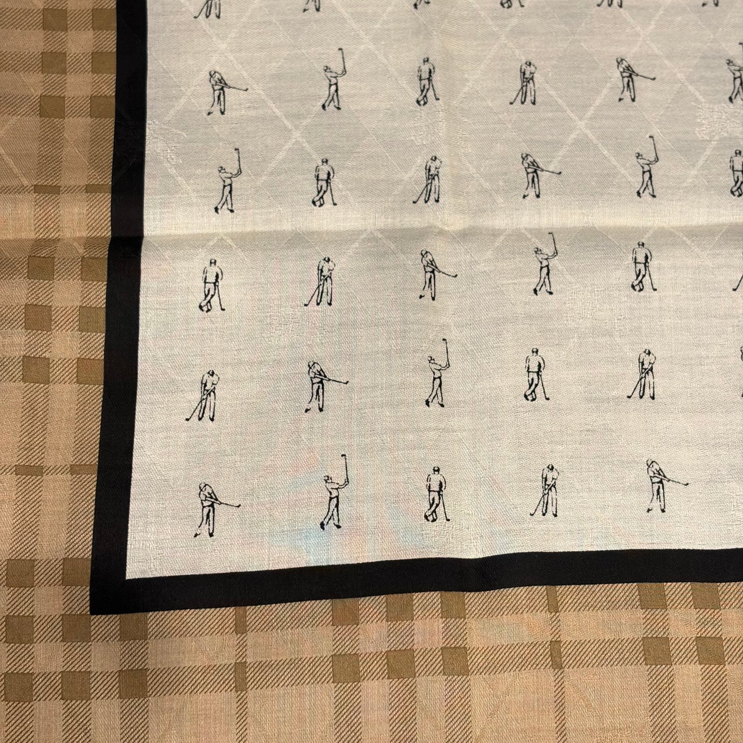 BURBERRY Nova Check Golf Motif Cotton Handkerchief Brown