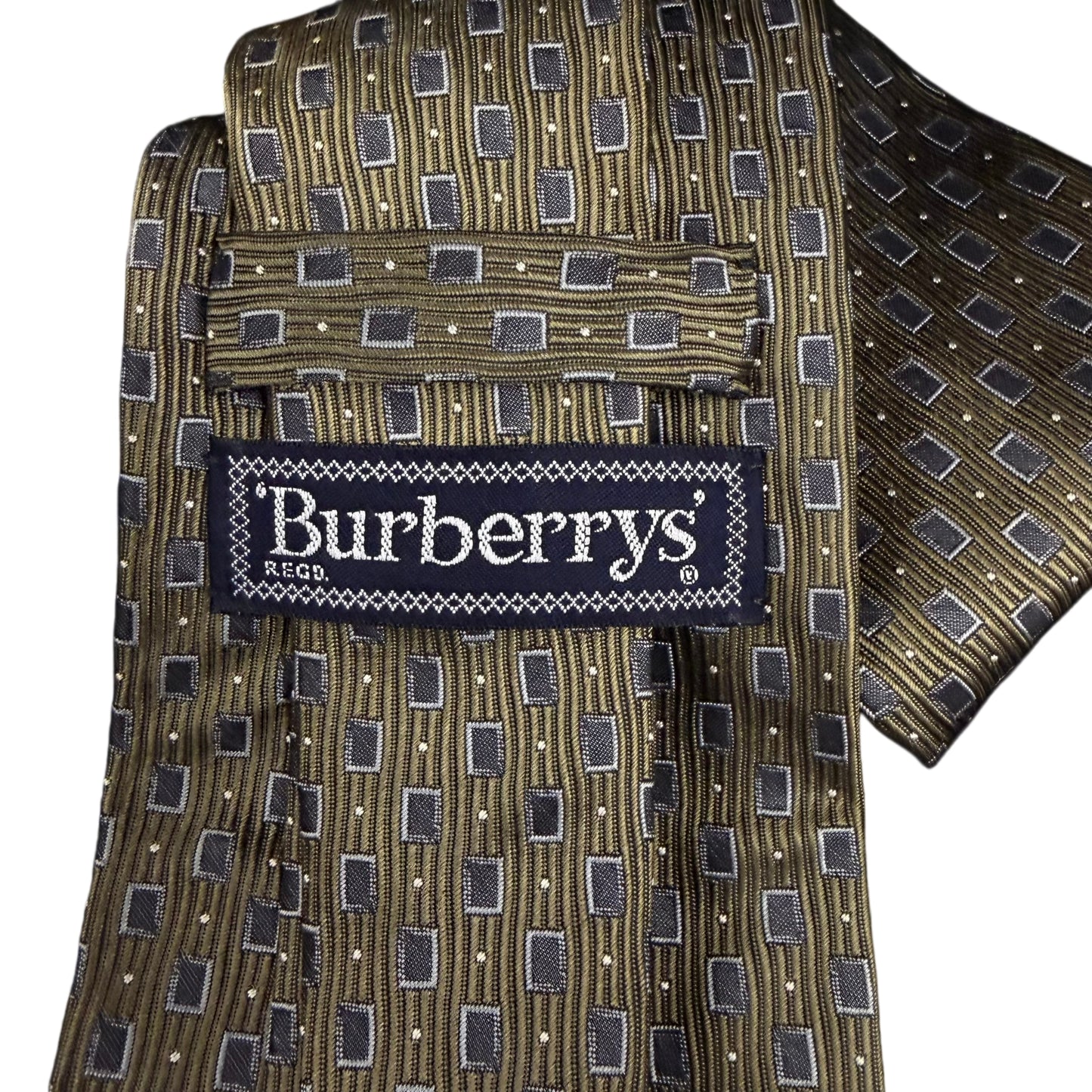 BURBERRY Equestrian Knight Geometric Pattern Silk Tie Khaki Gray
