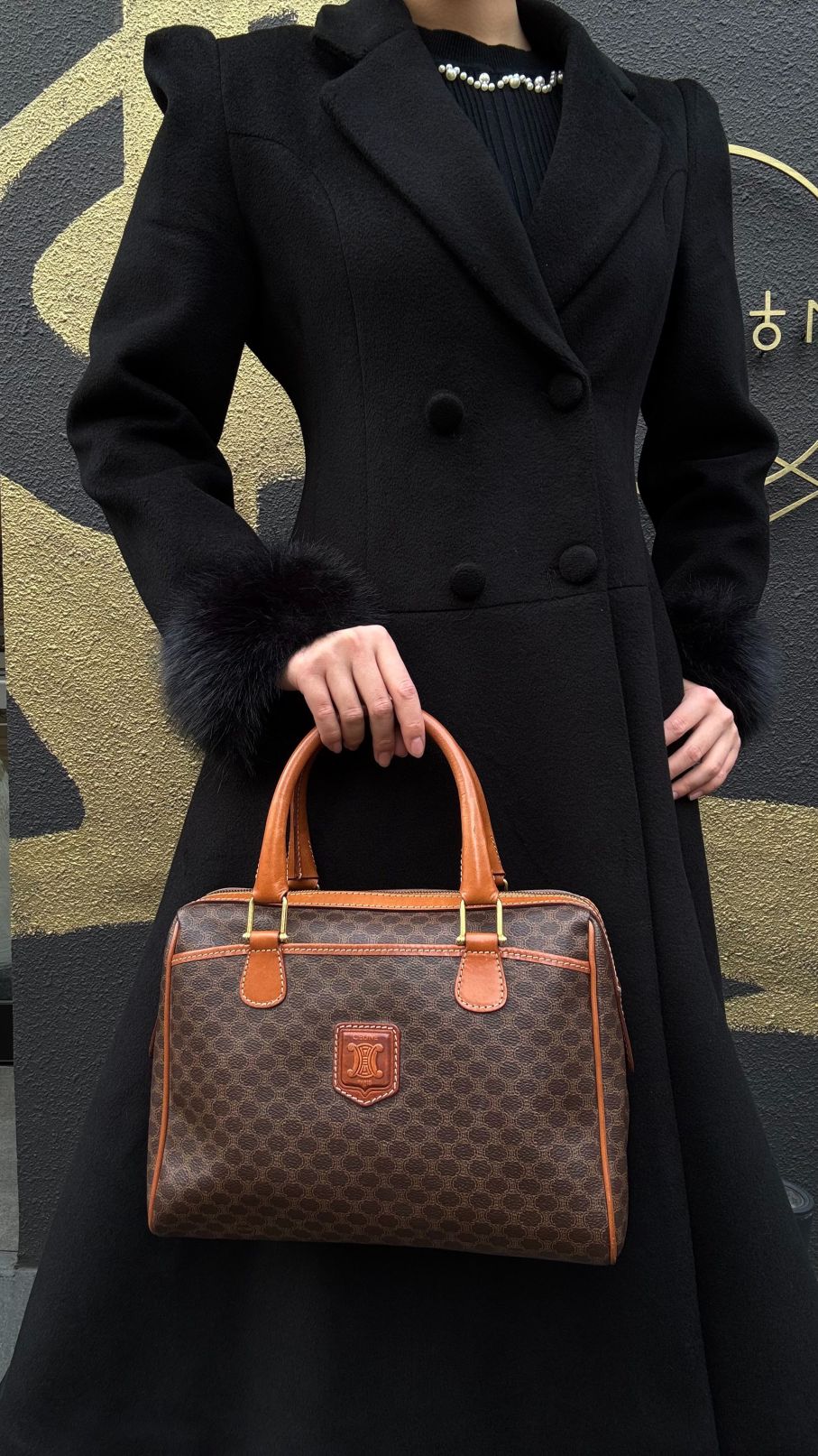 CELINE Macadam Boston Bag, Brown, CELINE Monogram PVC Boston Handbag