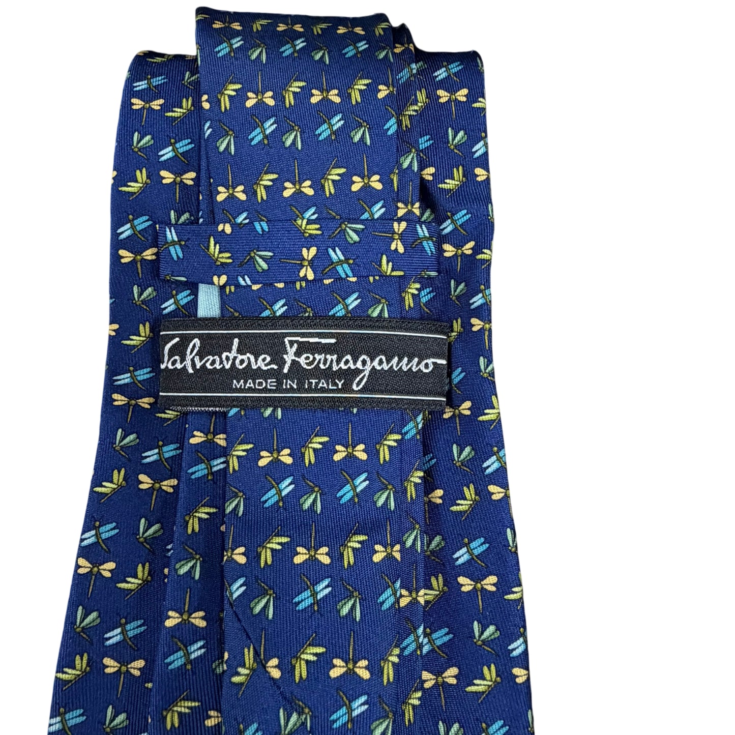 FERRAGAMO Dragonfly Pattern Silk Tie Navy Multicolor