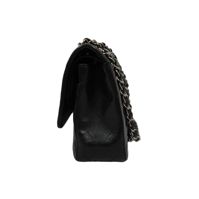 CHANEL Classic Flap Shoulder Bag, Caviar Leather, Black with Silver Hardware, Dust Bag Included