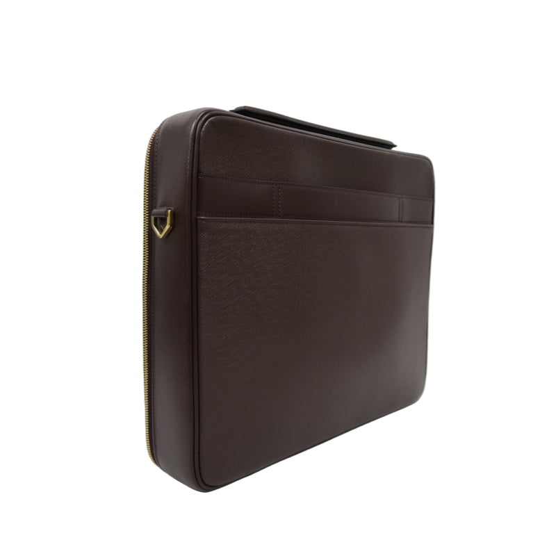 Louis Vuitton Taiga Porte Ordinateur Odessa Brown Handbag (With Storage Bag, Cadena Key, 2 Pouches & Shoulder Strap)  PVC Laptop Bag
