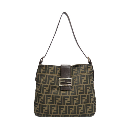 FENDI Zucca Canvas Shoulder Bag with Silver Hardware