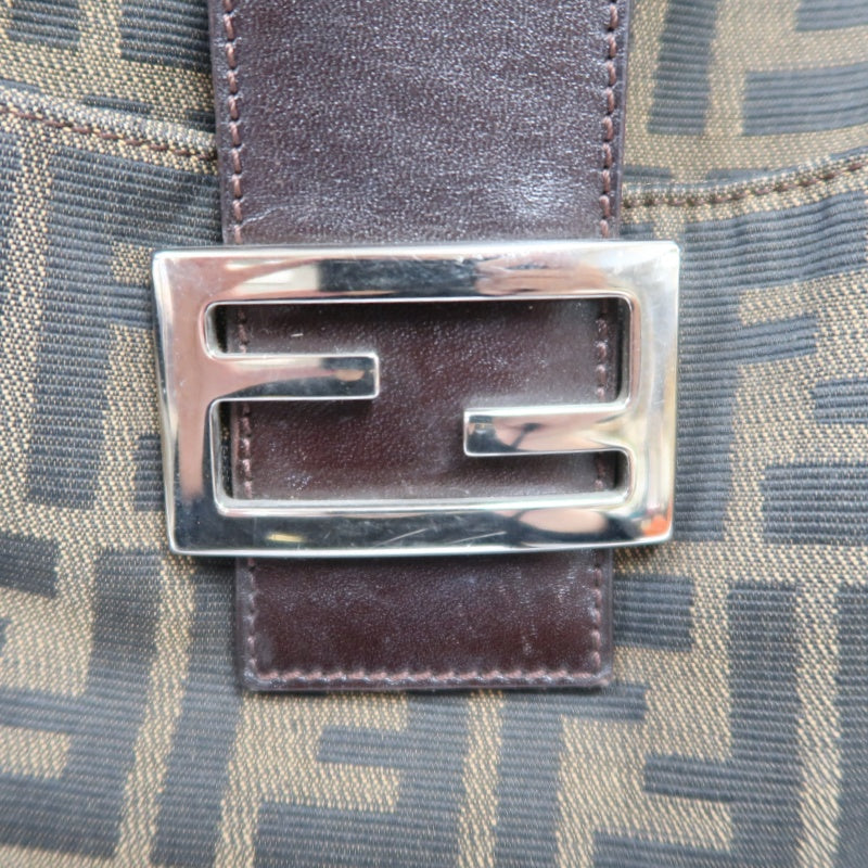 FENDI Zucca Canvas Shoulder Bag with Silver Hardware