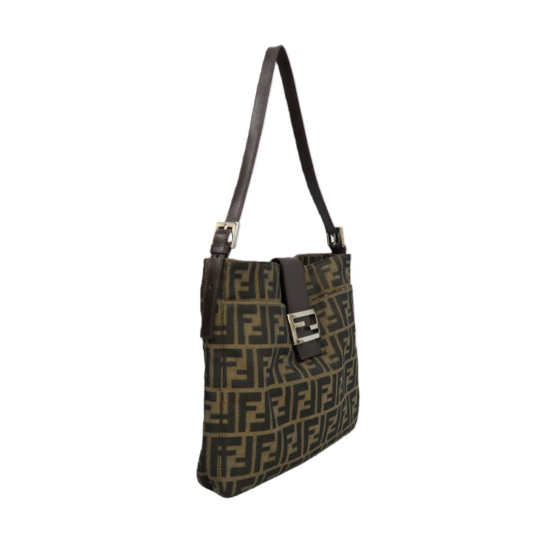 FENDI Zucca Canvas Shoulder Bag with Silver Hardware