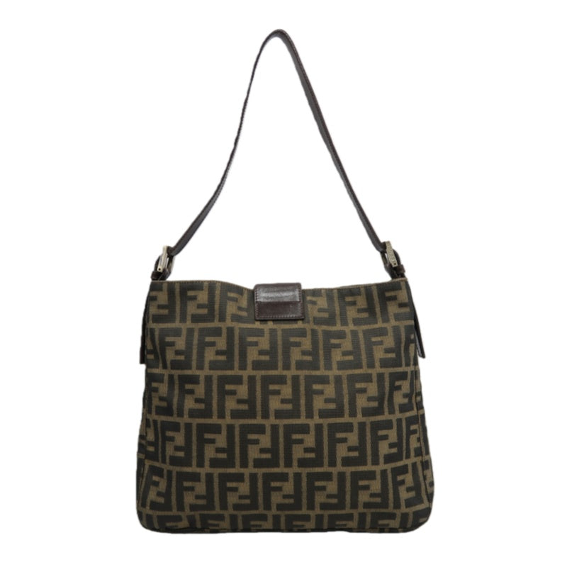 FENDI Zucca Canvas Shoulder Bag with Silver Hardware