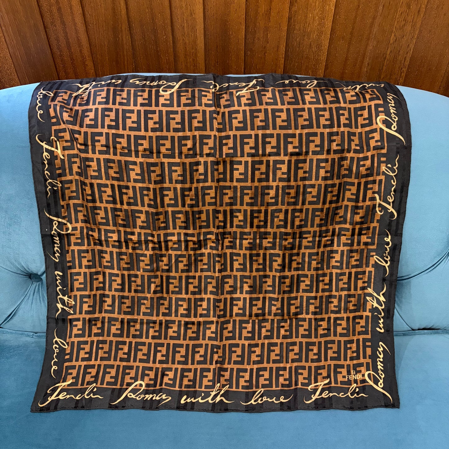 FENDI FF Zucca Logo Scarf Wool Silk Brown/Black