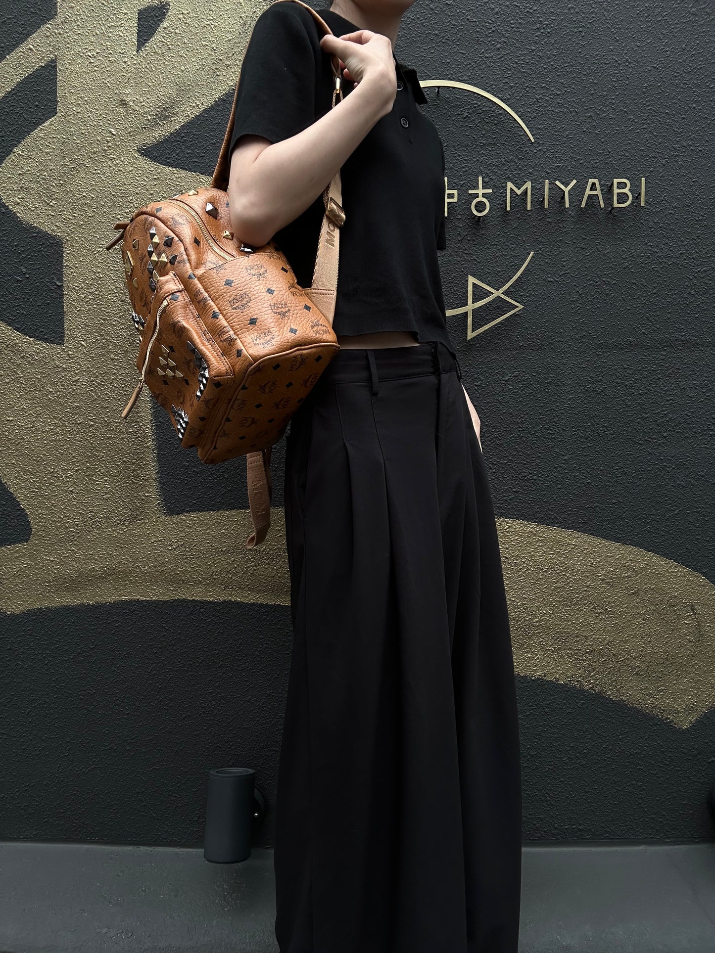 MCM Studded Visetos Backpack Brown PVC