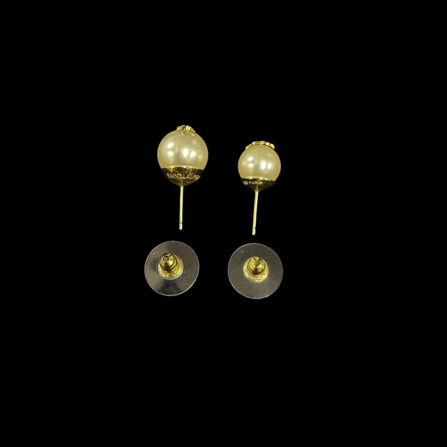 YVES SAINT LAURENT Ivory Glass Brass Logo Stud Earrings
