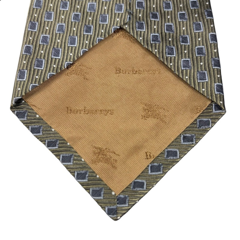 BURBERRY Equestrian Knight Geometric Pattern Silk Tie Khaki Gray