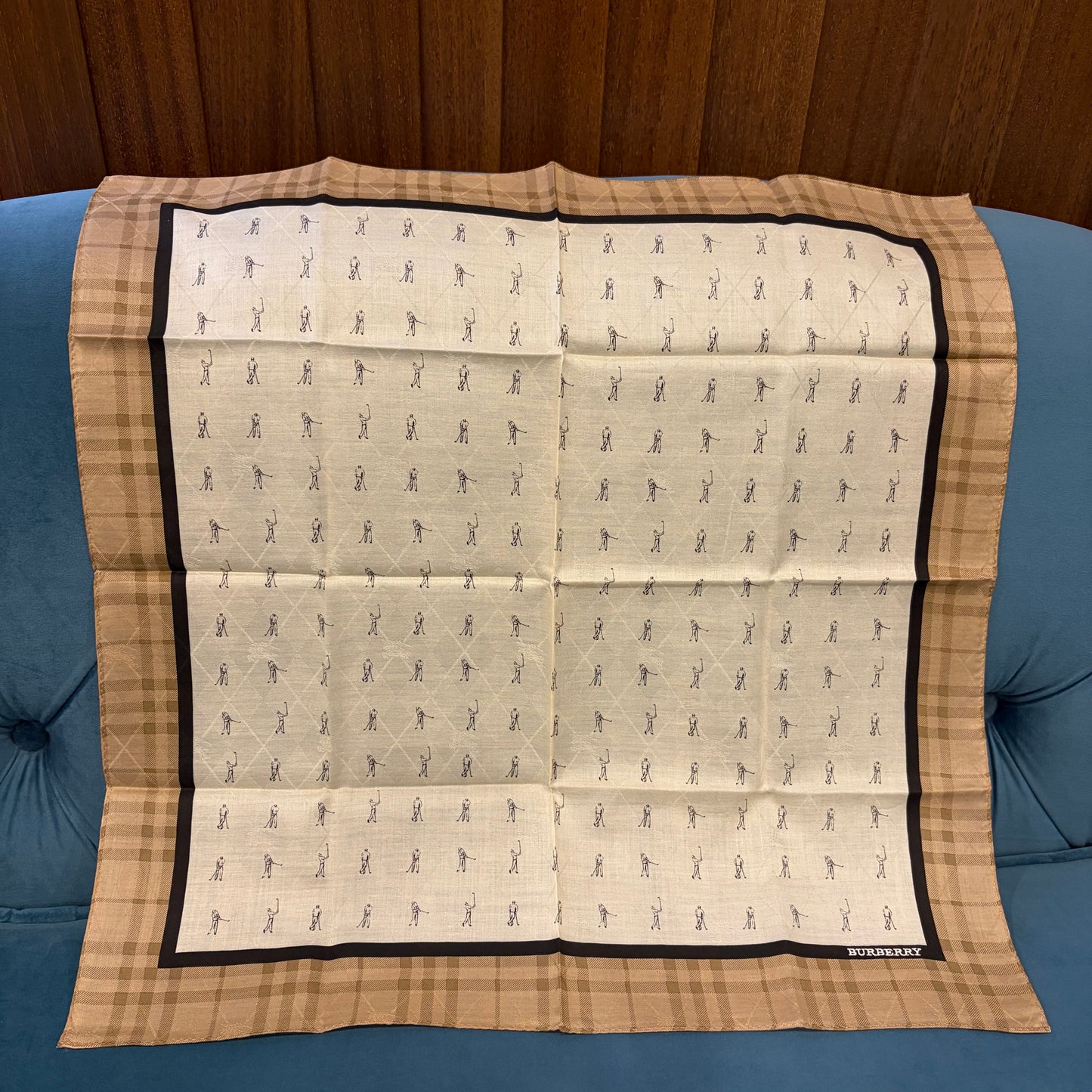 BURBERRY Nova Check Golf Motif Cotton Handkerchief Brown