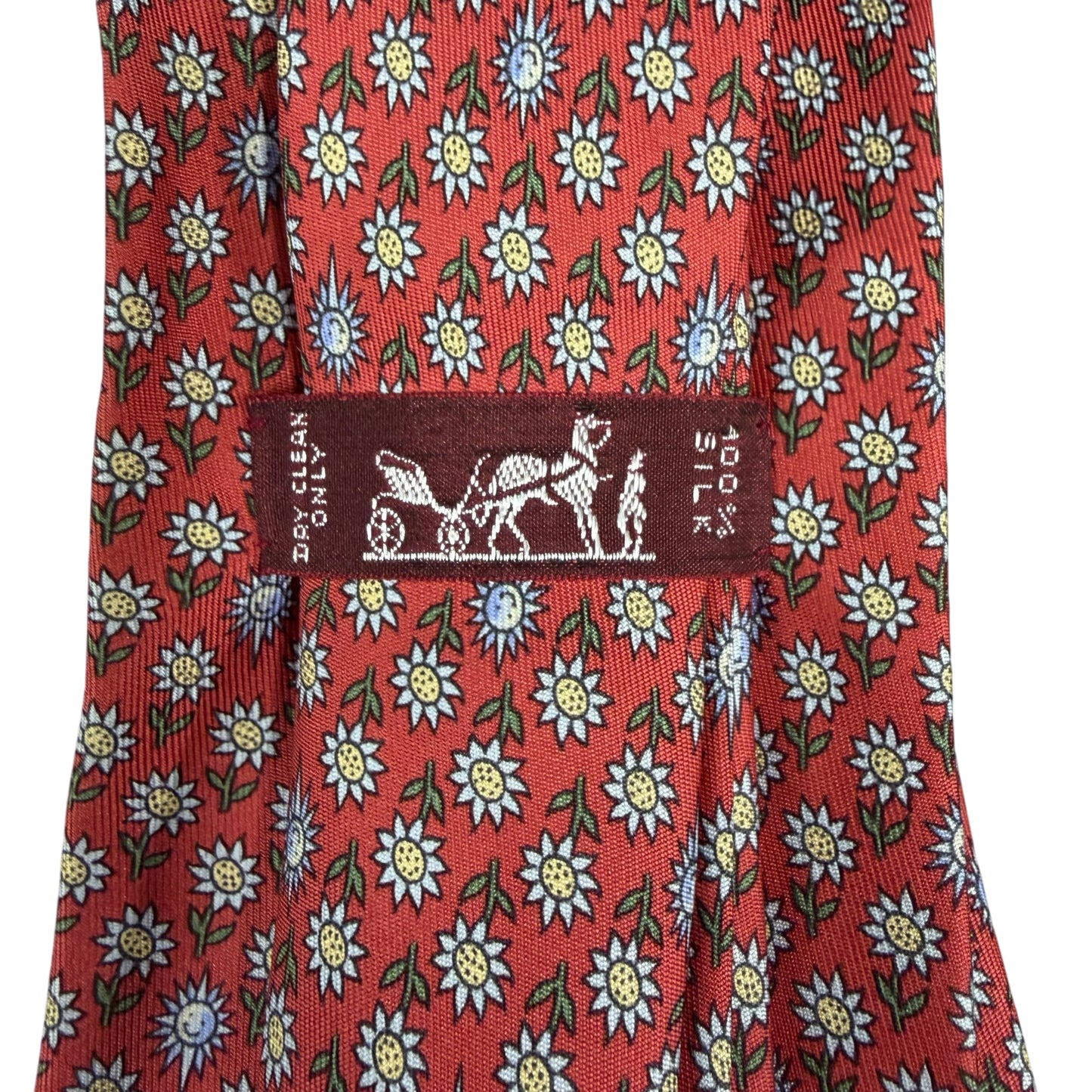 HERMES  Floral Print Silk Tie Red
