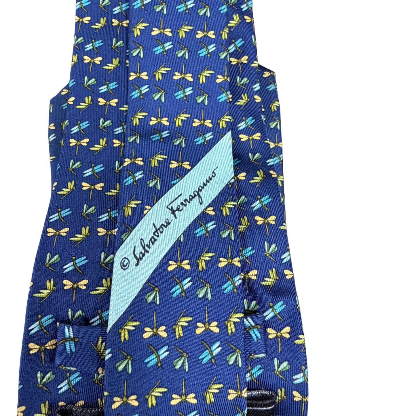 FERRAGAMO Dragonfly Pattern Silk Tie Navy Multicolor