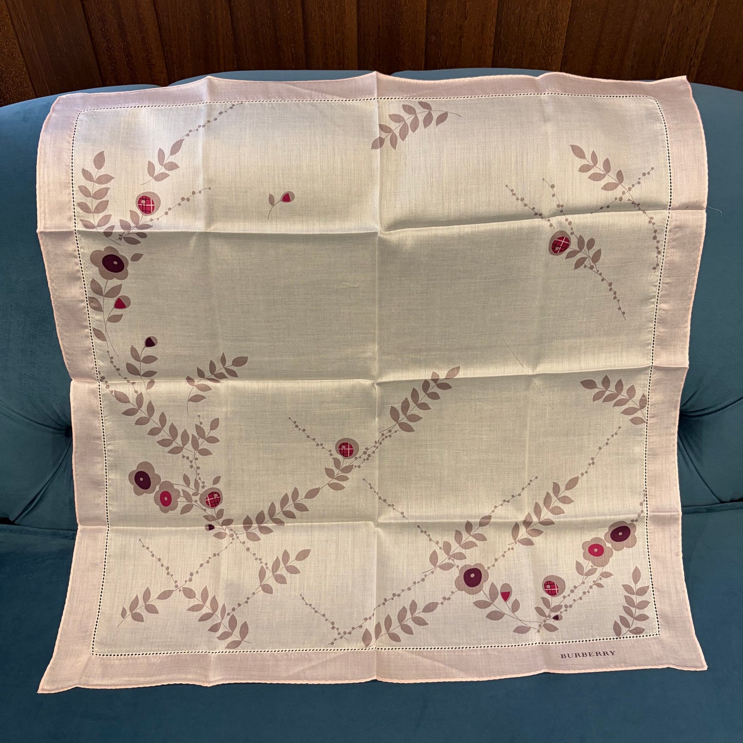 BURBERRY Flower Motif Silk Scarf Pink