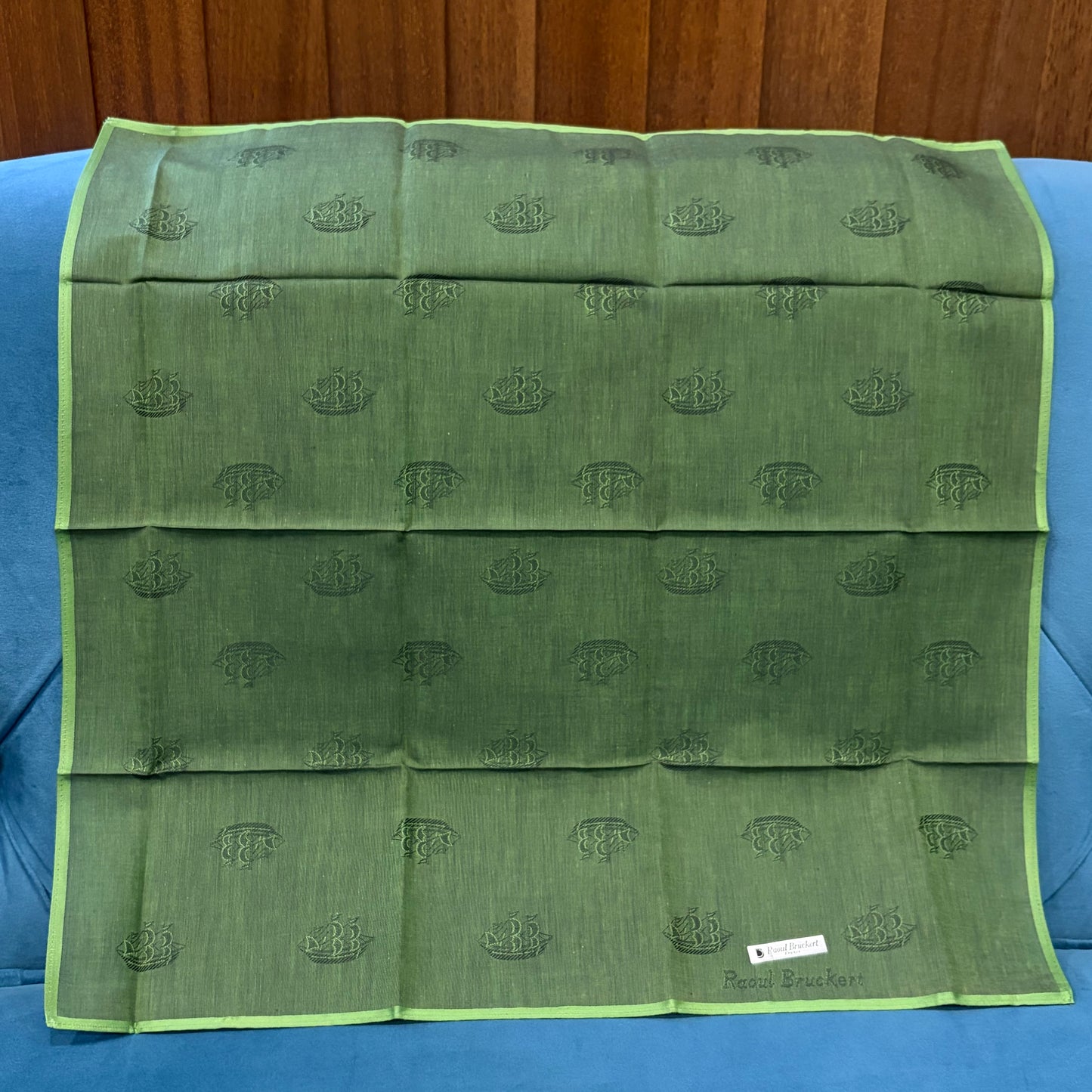 Raoul Bruckert Sailing Pattern Cotton Scarf Green