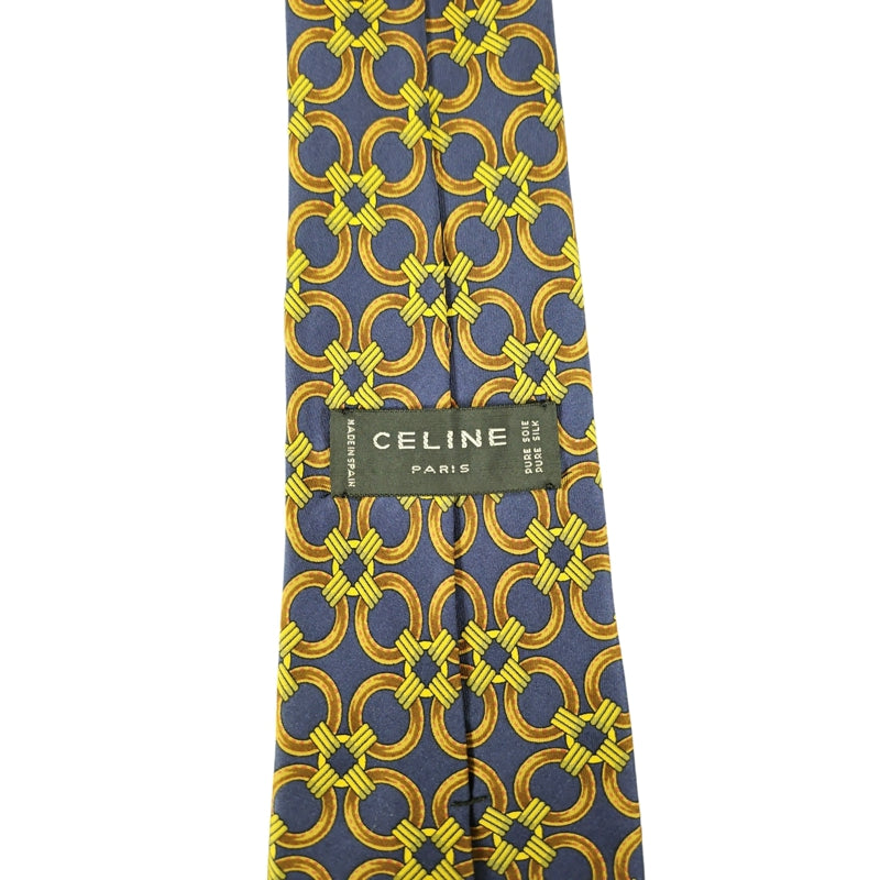CELINE Macadam Chain Pattern Silk Tie Navy Gold