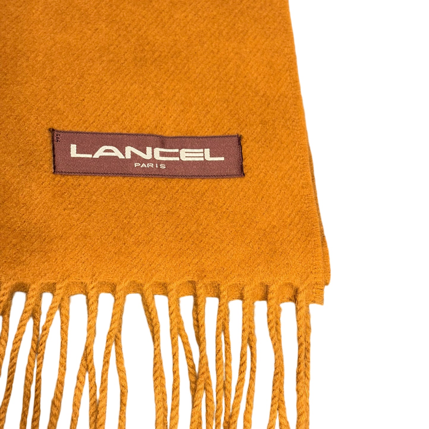 LANCEL Muffler Scarf Yellow Light Brown Camel Solid Color Fringe Brand Label Warm for Autumn Winter