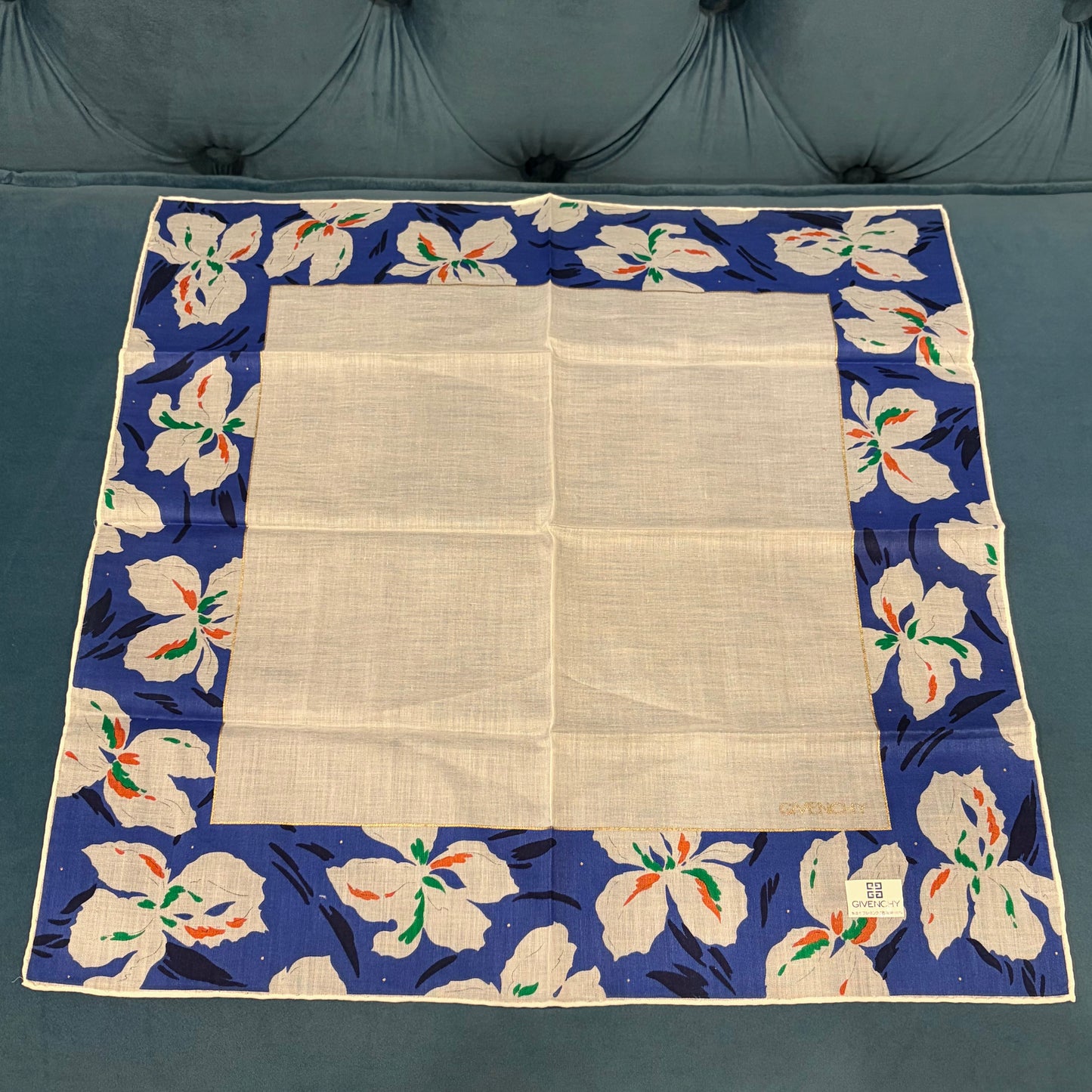 GIVENCHY Givenchy Vintage Floral Print Cotton Handkerchief Blue White Color