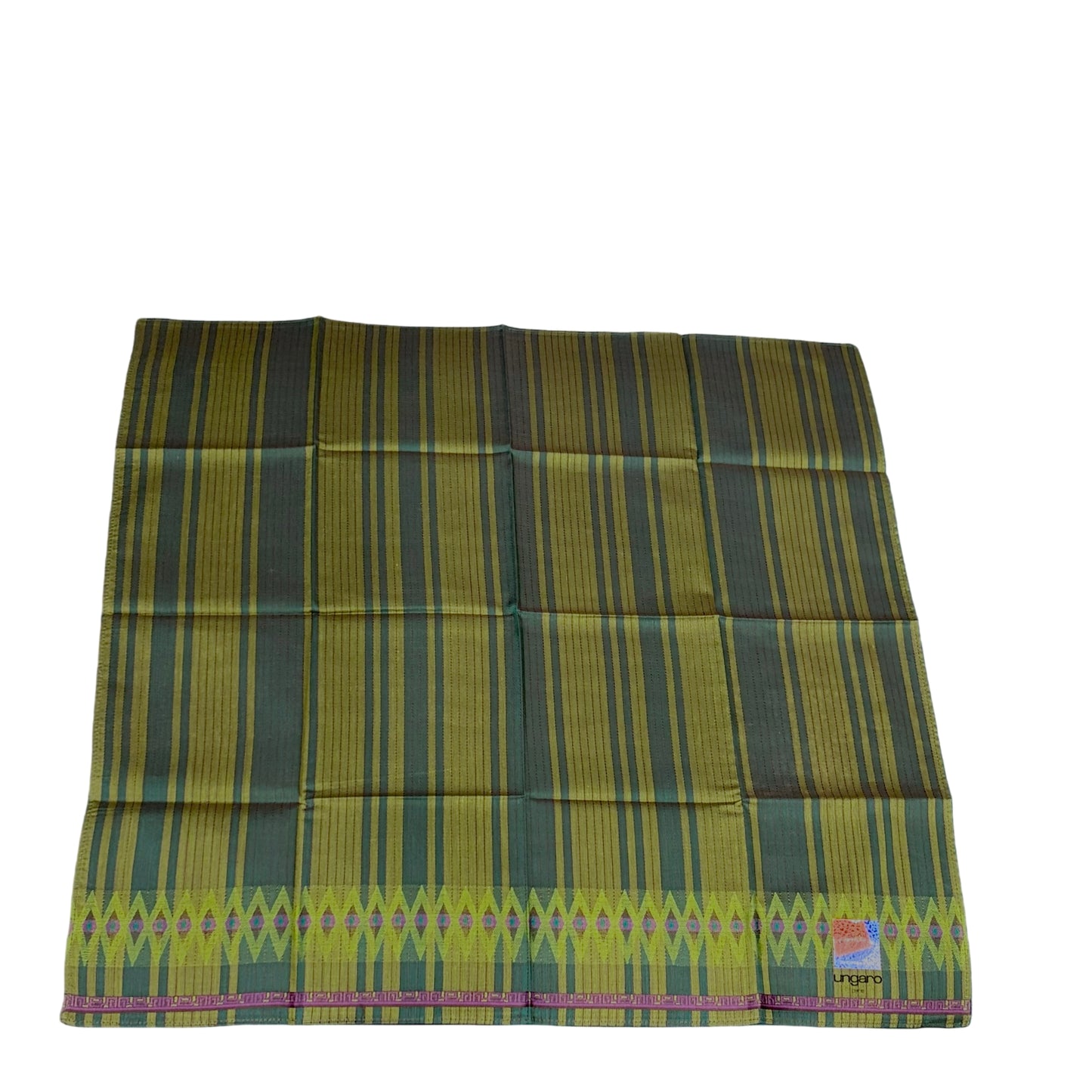 EMANUEL UNGARO Green Striped Diamond Pattern Silk Scarf