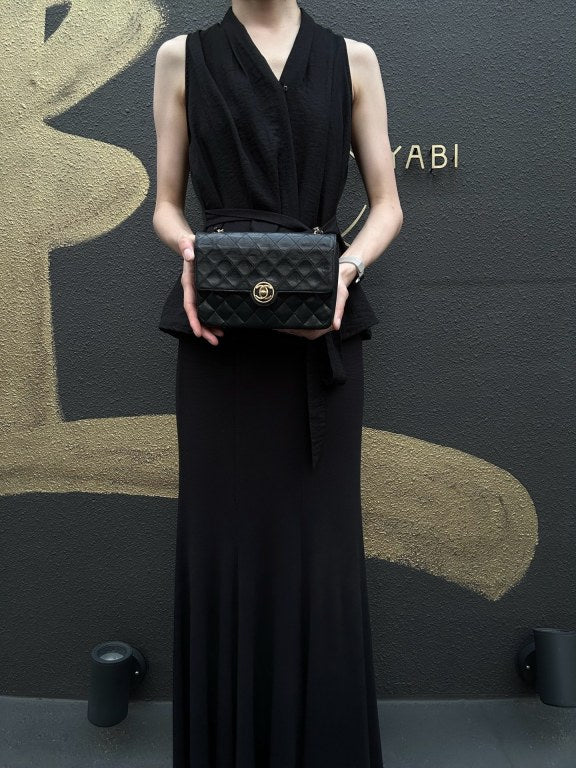 CHANEL Matelasse Shoulder Bag, Black Lambskin, Gold-Tone Hardware, Quilted Flap, Crossbody Style