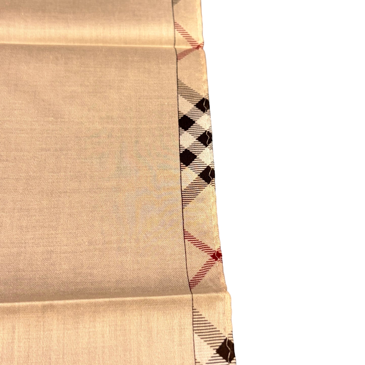 BURBERRY Cotton Scarf Light Beige with Black and Red Check Trim