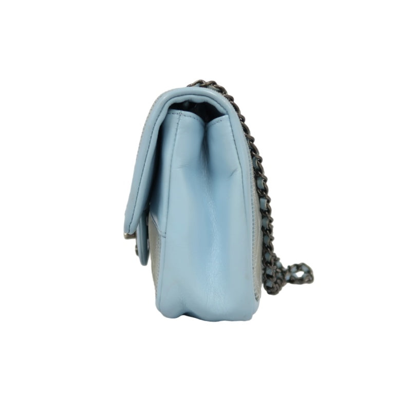 CHANEL Classic Flap Shoulder Bag Lambskin Blue Silver Hardware