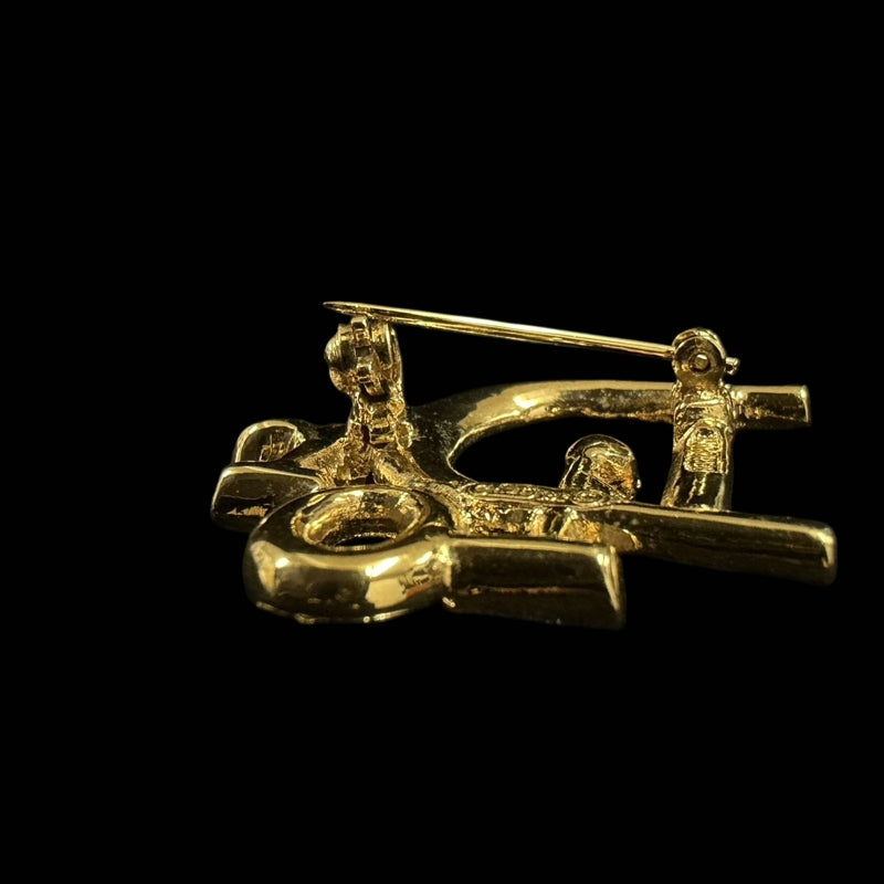DIOR Gold Alloy Full Crystal Inlaid Logo Brooch, Comes With Original Case
