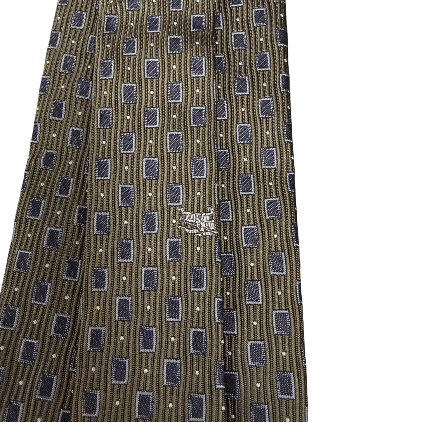 BURBERRY Equestrian Knight Geometric Pattern Silk Tie Khaki Gray