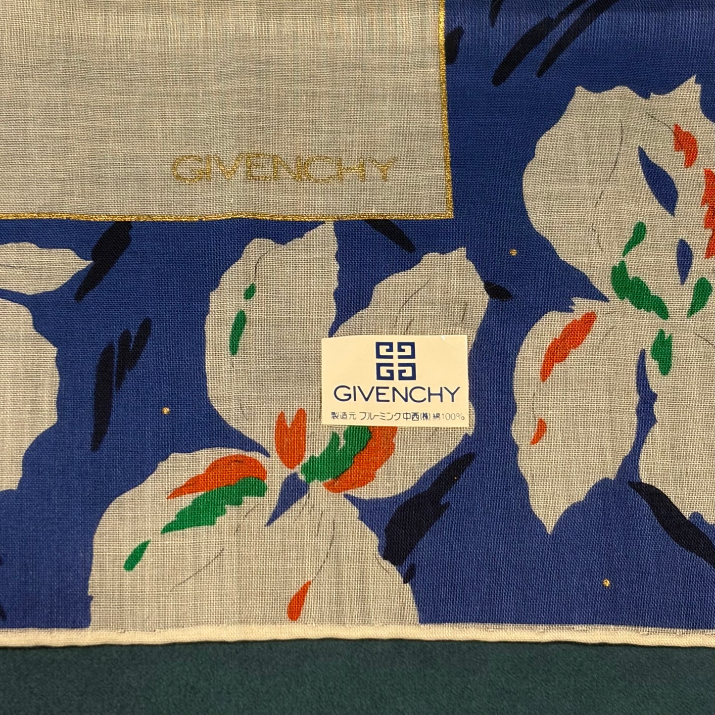GIVENCHY Givenchy Vintage Floral Print Cotton Handkerchief Blue White Color