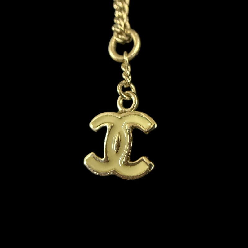 CHANEL Coco Mark Necklace Accessory Gold Ivory Enamel Double C Pendant Stamped