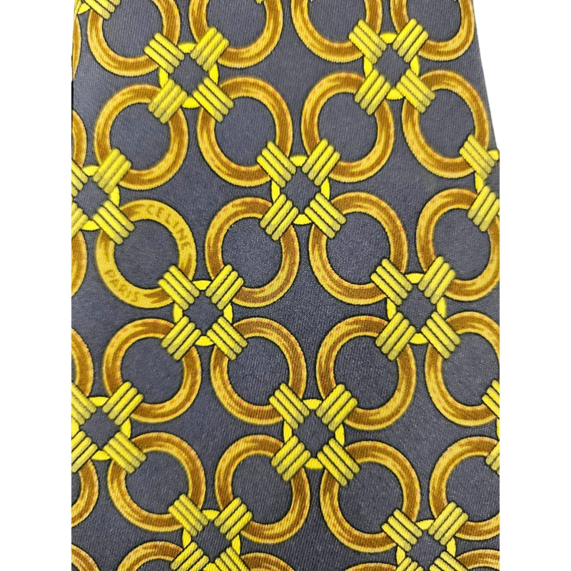 CELINE Macadam Chain Pattern Silk Tie Navy Gold