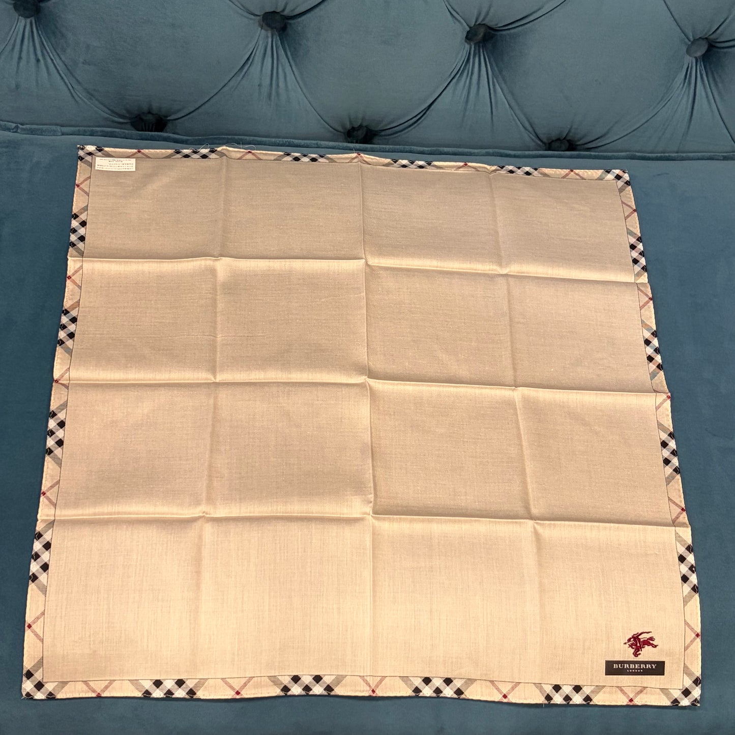 BURBERRY Cotton Scarf Light Beige with Black and Red Check Trim