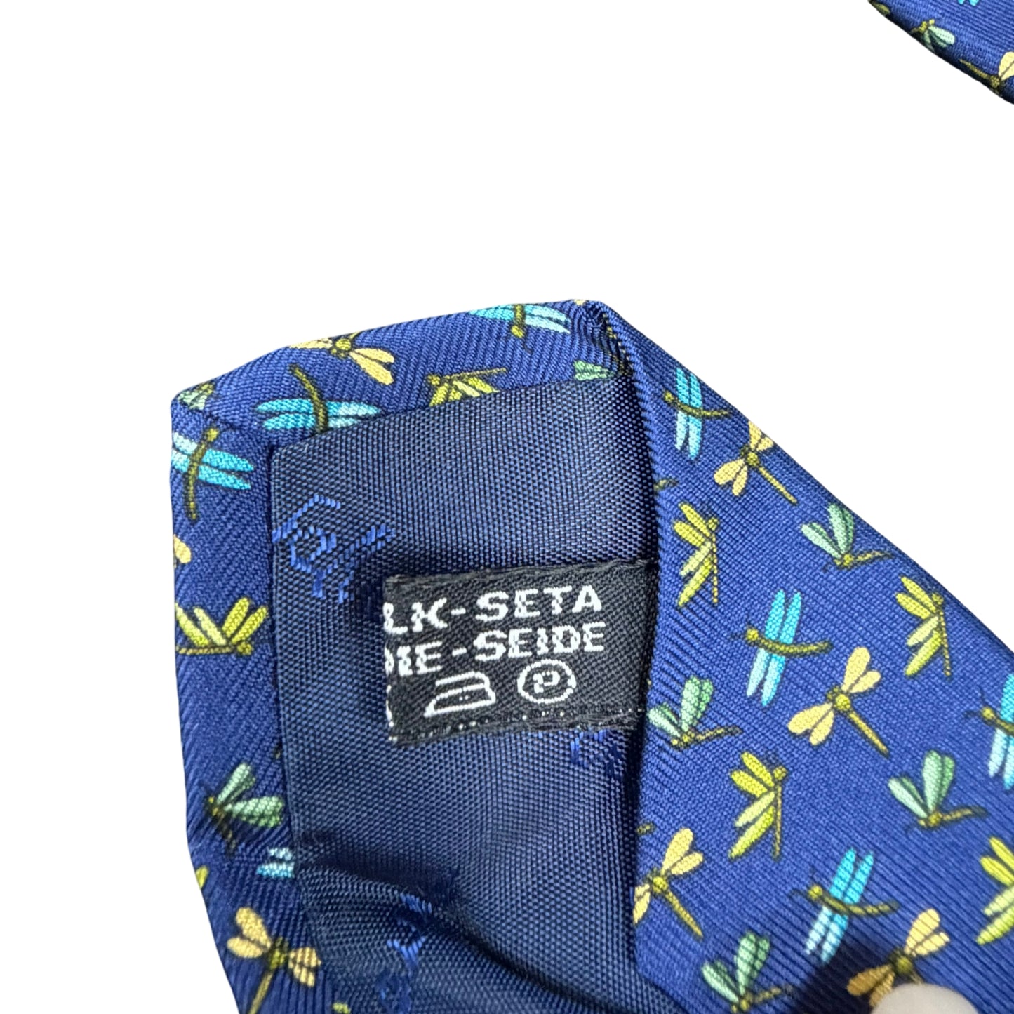 FERRAGAMO Dragonfly Pattern Silk Tie Navy Multicolor