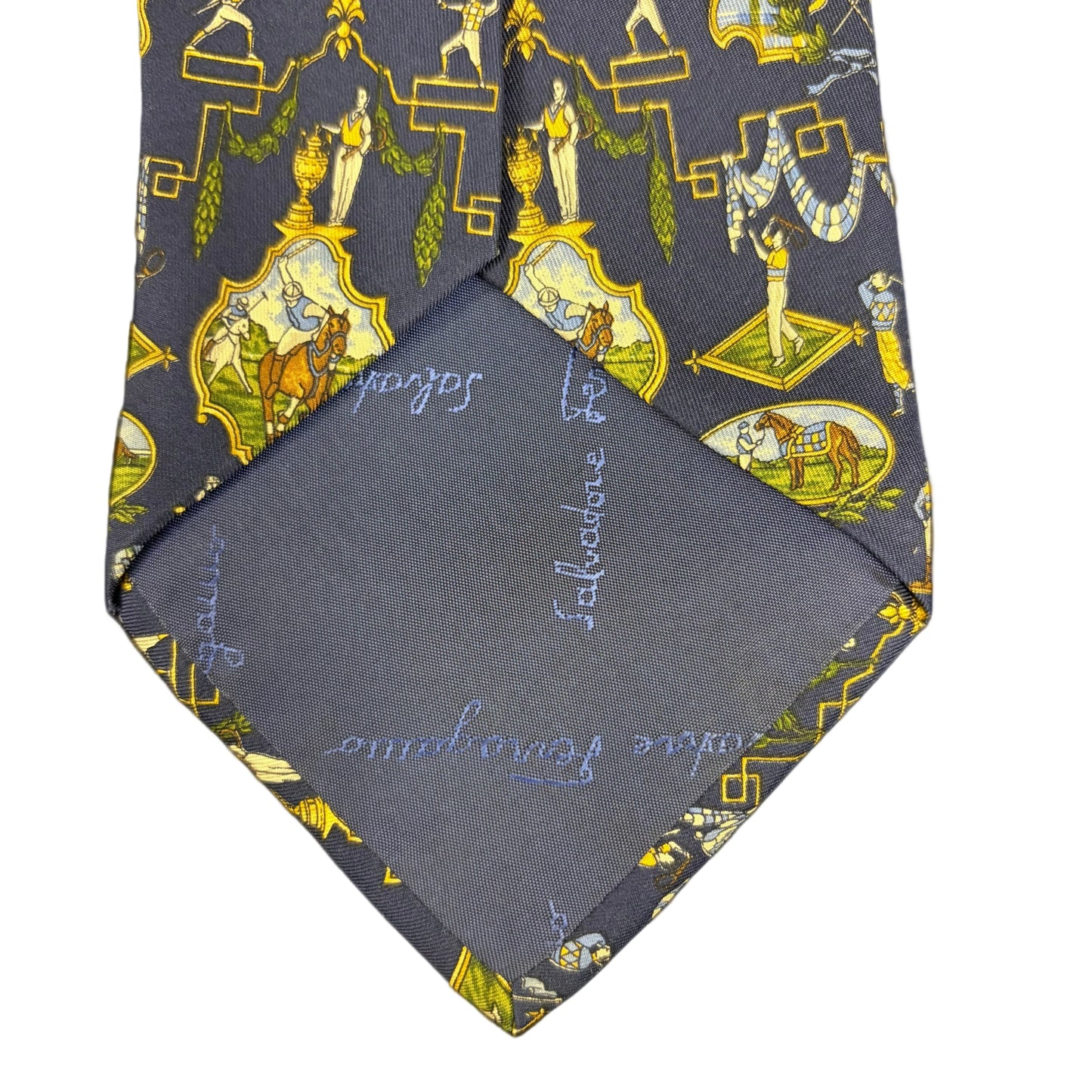 FERRAGAMO  Equestrian Print Silk Tie Navy Multicolor