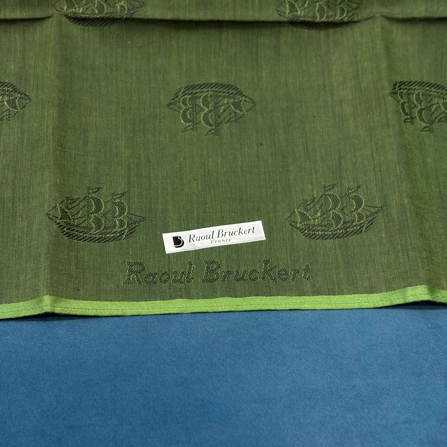 Raoul Bruckert Sailing Pattern Cotton Scarf Green