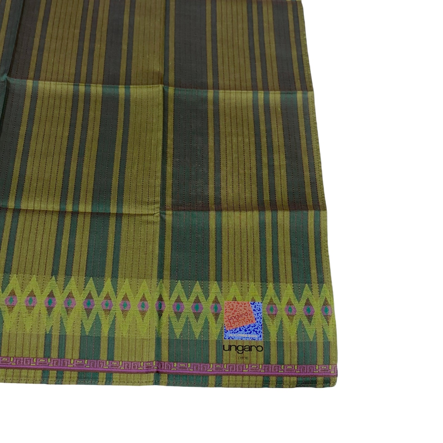 EMANUEL UNGARO Green Striped Diamond Pattern Silk Scarf